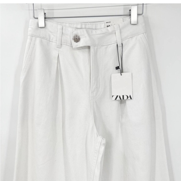 NWT ZARA Wide Leg Jeans 0 White - Picture 2 of 8